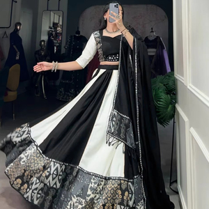Navratri Diwali vêtements de fête de mariage Pure rayonne Lehenga Choli lourd plaine imprimé dentelle papier miroir travail Gota Patti spécial pour - Product Image 4