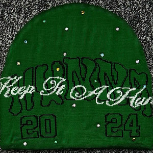 Gorro liso Jacquard Unisex con etiqueta personalizada al por mayor con diamantes de imitación personalizados y gorro tejido Jacquard de alta calidad para invierno - Product Image 3