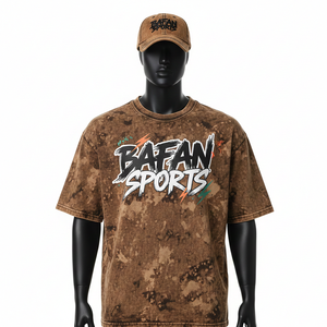 Camiseta de Hombre 100% Algodón, Camiseta de Algodón Premium con Lavado Ácido, 240 GSM, Tejido Grueso, Color Marrón, Corte Holgado con Logotipo Serigrafiado - Product Image 1