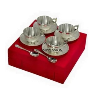 <b>Set</b> of 2 Gorgeous Look Modern Creative Art Designer Double Shaded Gold <b>and</b> Silver Color Finishing Brass Made <b>Tea</b> <b>Cups</b> & <b>Saucers</b> - Product Image 5