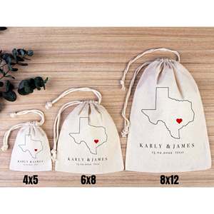 Bolsas de Regalo Personalizadas para Bodas en Texas, Bolsas de Algodón con Nombre o Diseño de Mapa de Texas - Product Image 3
