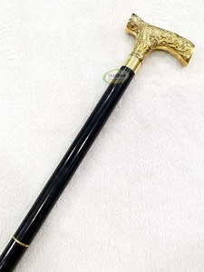 Bâton de marche en bois fait à la main avec poignée en T en laiton et pointe en fer/caoutchouc pour la randonnée - Product Image 3