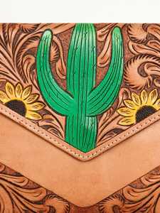 Hecho a mano de cuero genuino girasol Tooled moda occidental Casual Vintage bolso cremallera correa ajustable forro de lona borla - Product Image 2