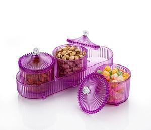 Vente chaude élégante boîte de service en verre avec boutons en cristal comprend 3 pots amovibles conteneur de stockage transparent utilisation en cuisine - Product Image 5