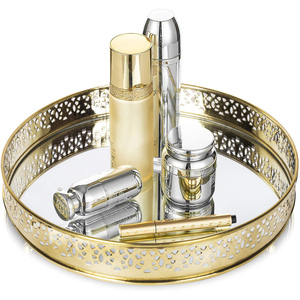 Bandeja de espejo decorativa de lujo con acabado plateado, forma redonda, joyería, Perfume, bandeja de tocador de Metal y vidrio organizada - Product Image 2
