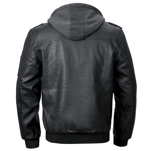 2024 Men's High <b>Street</b> Style Hooded Collar Leather Jacket High Quality Canvas Best Price Different Winter Colors Available - Product Image 4