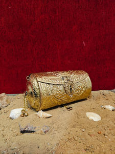 Antique Gold Engraved Metal Evening Clutch <b>Bag</b> Womens Luxury Wedding Party Handbag with Chain Strap Artisan Made in India - Product Image 2