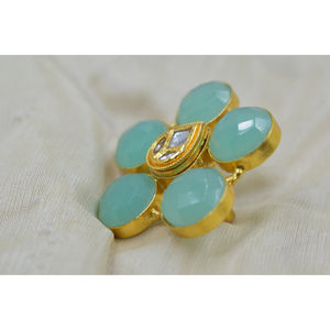 Elegante anillo de latón hecho a mano de diseño de piedra de Latón chapado en oro ajustable para niñas y mujeres - Product Image 5