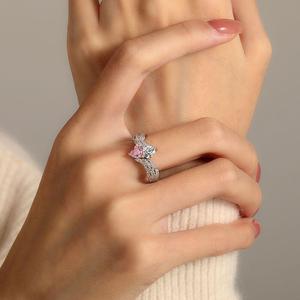 Jeulia Custom Bypass Wing Double Heart <b>Adjustable</b> <b>Ring</b> with Birthstone Rose Gold or 18K Gold Plated - Product Image 5