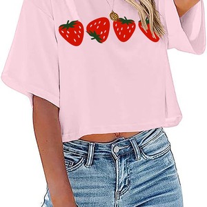 เสื้อยืดครอปสำหรับผู้หญิงเสื้อครอปสตรีทเสื้อเอวลอยดีไซน์พิมพ์ลาย - Product Image 4