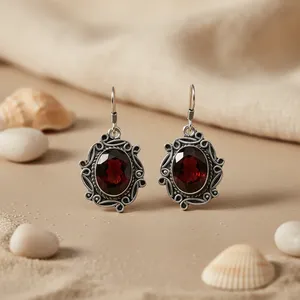 Boucles d'oreilles pendantes en argent 925 et grenat pour femme, plaqué or rose, bijoux en platine, sertissage clos, cadeau idéal pour mariage et fête - Product Image 2