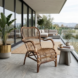 Natural Rattan <b>Cane</b> High Back Lounge Chair Bentwood Armchair Outdoor Garden Accent Chair Setup Decor Pure Art Room Design - Product Image 3