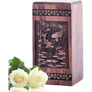 Urnas conmemorativas de cremación grabadas de madera hechas a mano para cenizas Hombres Mujeres Urnas funerarias Urnas de recuerdo de exportador indio - Product Image 4