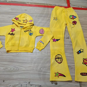 Ensemble survêtement respirant imprimé sur mesure, délavé à l'acide, pantalon de jogging et sweat-shirt, patchwork, autocollants DTF, 100% coton - Product Image 1