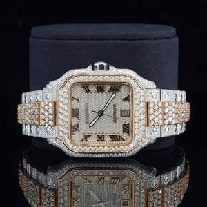 Montre icône en acier inoxydable avec chiffres romains, style Hip Hop, sertie de diamants CVD de laboratoire, pour mouvement automatique et fonction date - Product Image 1