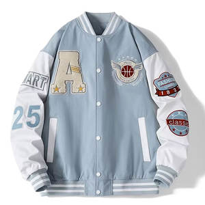 Chaqueta de Béisbol Varsity Unisex Personalizada de Lana para Primavera, Cuello Alto, Ecológica, Resistente al Viento, de Secado Rápido, Diseño de Parches, Logotipo Frontal - Product Image 1