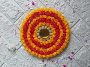 Fabriqué à la main indien Floral Rangoli bougeoir pour Diwali Navratri Temple décor entrée Floral tapis indien mariage décor cadeau - Product Image 6