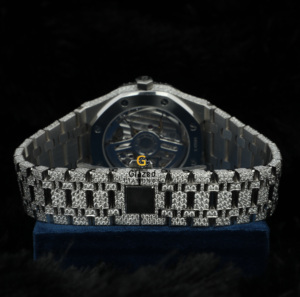 Sáng bóng tròn rực rỡ cắt moissanite kim cương hoàn toàn đá ra hip hop tùy chỉnh quay số bên mặc đồng hồ cho nam giới - Product Image 6