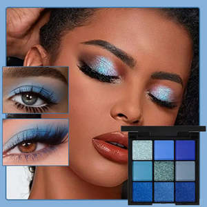 9-Color <b>Blue</b> <b>Eyeshadow</b> <b>Palette</b> High Quality Satin Luminous Finish Waterproof Mineral Makeup Daily Use Chameleon Sparkle Effects - Product Image 4