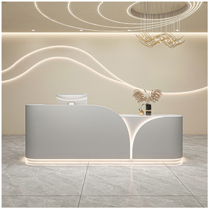 High Gloss MDF <b>Reception</b> <b>Counter</b> Table Modern Custom LED Welcome Desk Clinic Supermarket Service <b>Counter</b> - Product Image 3