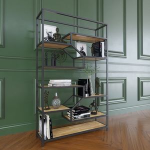 Simple Standing Type <b>Bookshelf</b> with Metal Frame and Wood Rubber SFKS012 for Living Room - Product Image 3