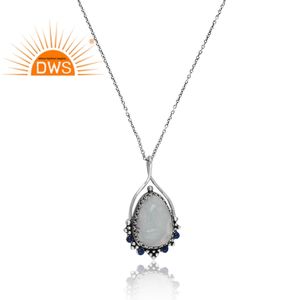 สร้อยคอจี้อัญมณีลาริมาร์ธรรมชาติทำจากเงินสเตอร์ลิงออกซิไดซ์ผลิตได้ตามต้องการ - Product Image 2