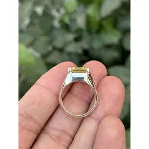 925 <b>Silver</b> Natural Lemon Quartz <b>Ring</b> <b>Emerald</b> Cut Garnet Ruby Rhodium Plated Gemstone <b>Ring</b> for Everyday Wear Fine Fashion Jewelry - Product Image 5