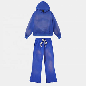 <b>Acid</b> Wash <b>Dropped</b> Shoulder Hoodie & Flared Pants Set Men's Vintage Heavyweight <b>Acid</b> Wash Oversized <b>Acid</b> Wash Tracksuit - Product Image 1