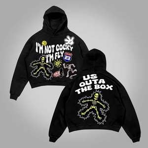 Sudadera con Capucha de Forro Polar sin Bolsillos, Estilo Urbano, Estampada, 600 GSM, 100% Algodón, para Invierno - Product Image 2