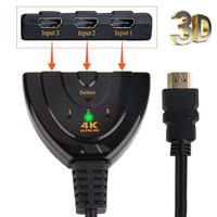 Conmutador Divisor HDTV 3 en 1 4K*2K de 3 Puertos con Cables Pigtail para Proyector, Computadora y Cine en Casa (Carcasa de PVC)