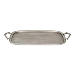 Elegant Silver Rectangular Serving <b>Tray</b> with Intricate Handles and Smooth Surface Perfect for Stylish and Decor - Product Image 1
