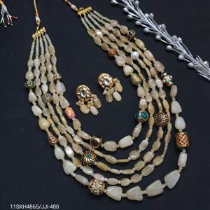 ชุดสร้อยคอลูกปัดหลายชั้นทำด้วยมือพร้อมต่างหูเครื่องประดับ meenakari ชาติพันธุ์ Kundan สำหรับผู้หญิงสำหรับงานเลี้ยงและงานแต่งงาน - Product Image 4