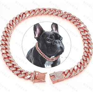 Collar de Perro Estilo Hip-Hop Europeo y Americano Cadena Cubana con Diamantes y Cierre de Hebilla Oro y Plata - Product Image 6