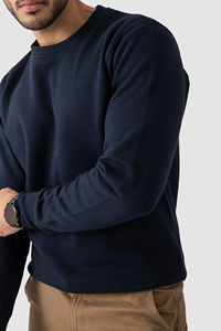 Logo brodé personnalisé pull lourd sweat pour hommes 100% coton de luxe Streetwear vierge épais col rond sweats à capuche - Product Image 3