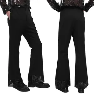 New Design 2024 Adult Mens Flare Pants Casual Pants with Sequin Cuff Bell Bottom Flared Long Pants For Men