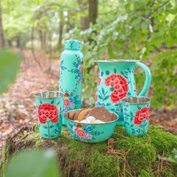 Ensemble de 2 pichets à infusion de fruits en céramique florale avec infuseur à thé, design rond rose et bleu, pour les fêtes