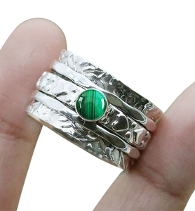 925 Sterling Silver Perfect Promise Silver Spinner Ring Solid Green Gemstone Ring Malachite Gemstone Ring Fine Jewelry For Gift - Product Image 1