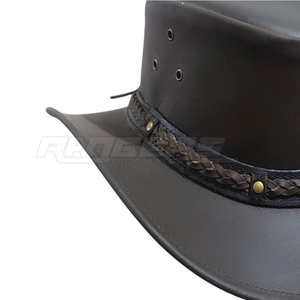 Chapeaux de cowboy en cuir noir, bande tressée, ajustement réglable, chapeau western de qualité supérieure pour hommes et femmes, chapeau de cowboy en gros - Product Image 3