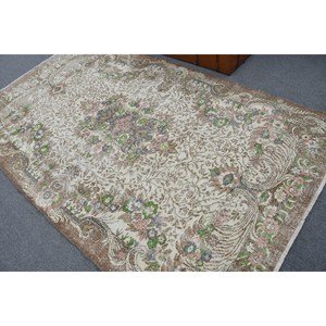 Vintage Large Rug 5.2x9.3 ft, <b>Brown</b> Green Plants & trees Rug <b>Wool</b> - Product Image 4