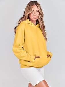 Sudadera con capucha de lana con bolsillo de canguro y logotipo personalizado para mujer, sudadera holgada con estampado de letras de talla grande, OEM de invierno, venta al por mayor, Color sólido - Product Image 2