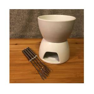 Service à fondue en céramique blanche durable avec bougeoir et fourchettes de qualité supérieure idéal pour les repas à l'intérieur et les occasions romantiques - Product Image 6