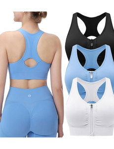 Women's Eco-Friendly Zip Front Sports <b>Bras</b> Wireless Padded <b>Racerback</b> Medium Support Athletic <b>Bras</b> for Yoga Solid Breathable - Product Image 1