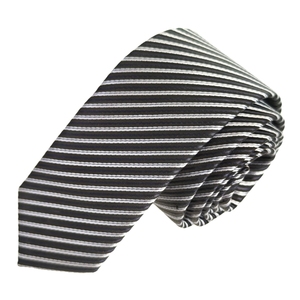 Corbata de moda delgada tejida Jacquard a rayas blancas negras - Product Image 1