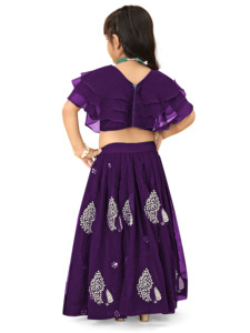 Shoryam Fashion Kids Georgette Lehenga Choli Tenue traditionnelle indienne pour filles, broderie florale, pour mariage et fête, longueur au sol, entièrement - Product Image 3