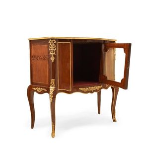 Armoire classique en bois avec dessus en marbre, panneau en maille bronze doré, style français, armoire de rangement de luxe - Product Image 5
