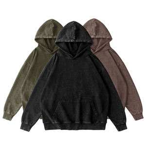 Sweat à capuche oversize pour homme, 100% coton, délavé à l'acide, personnalisable, en molleton bouclette, style streetwear, fabrication usine, hiver - Product Image 2