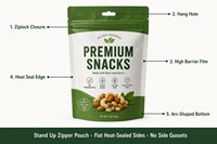 Verpakkingen voor gedroogd fruit, op maat bedrukt, vochtbestendig, staande pouch, food grade, hersluitbaar, ziplock, doypack, voor chips en kauwgom
