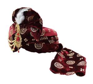 ผ้ากำมะหยี่พิมพ์ลายพื้นเมือง/ผ้าโพกหัว /pagdi/pagri (สีแดงเข้ม) พร้อมกำมะหยี่ dupatta (ขนาด: 22ถึง22.5นิ้ว) - Product Image 3
