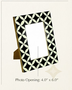Rectangular MDF <b>Photo</b> <b>Frame</b> With <b>Black</b> And Cream Resin Geometric Pattern Vertical Design Tabletop Display - Product Image 1