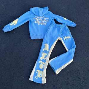 Personalizado de algodón Joggers 2 piezas Puff impresión de la pantalla de seda de gran tamaño de cara completa acampanado pantalón chándal con capucha conjunto de los hombres - Product Image 3